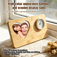 Nouveau cadre photo de bureau Baiyin en bambou avec horloge, support photo en aluminium par sublimation pour photos parent-enfant et amis