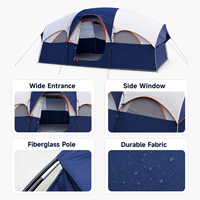 Carpa de Camping Familiar Grande para 8-12 Personas, Impermeable, Tipo Cabaña, Poliéster 190T, para Exteriores, 4 Estaciones, para Senderismo y Fiestas, OEM ODM