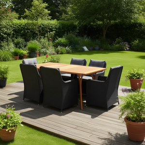 Set da Pranzo in Legno di Acacia Nero, Tavolo Rettangolare da Giardino e Sedie per 4 Persone, Arredamento da Esterno Stile Contemporaneo Resistente alle Intemperie - Product Image 2