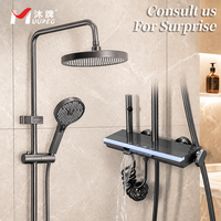 Ensemble de robinetterie de douche pluie moderne MUUPEG en laiton, finition chromée, montage mural, commande thermostatique, barre coulissante pour hôtel et appartement