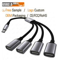 4-in-1 Metall-Nylon-umflochtenes USB-A rechtwinkliges OTG-Verlängerungskabel Typ-C Stecker/Buchse für Computer, kundenspezifisches OEM, Eigenmarke