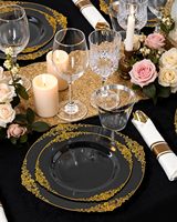 175 pièces de vaisselle jetable noire et dorée avec couverts pour 25 invités, 50 assiettes, 75 couverts, 25 gobelets, 25 serviettes