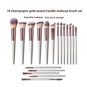 Ensemble de 18 pinceaux de maquillage, poils en nylon, manche en bois, kit pour poudre visage, blush, fard à paupières, anticernes - Product Image 2