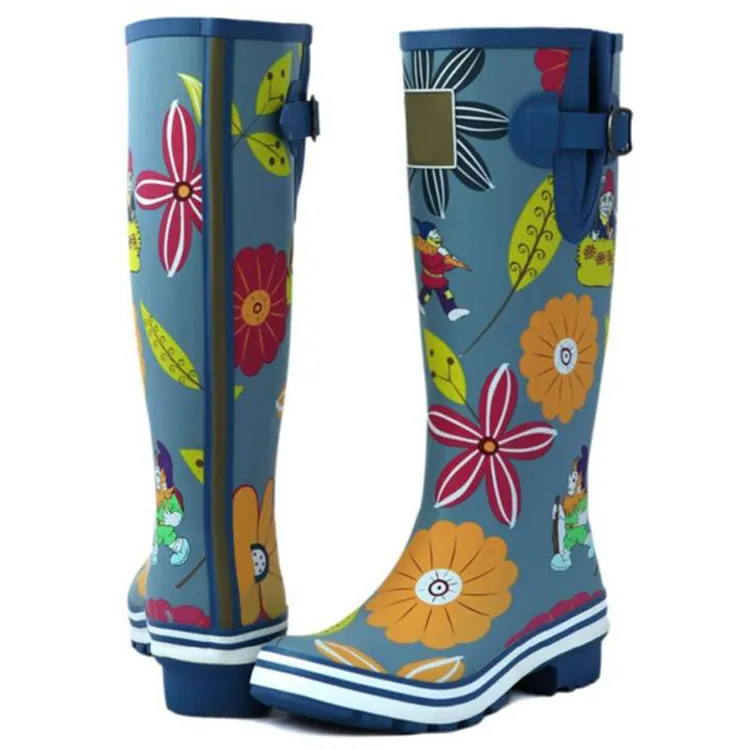 Wellie-Botas de lluvia con tacón de cuña para hombre, botines con estampado azul marino de diseño de alta calidad