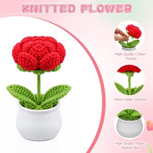 Mini Bonsái de Rosas de Lana Tejidas a Mano, Planta Artificial en Maceta, Adorno de Escritorio, Personalización Disponible - Product Image 4