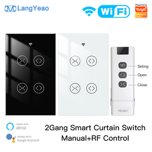 Interrupteur intelligent WiFi RF433 US LangYeao à 2 boutons pour rideaux, panneau tactile pour volets roulants, stores, 600W, compatible avec <span class=keywords><strong>Tuya</strong></span> Alexa Google Home - Product Image 1