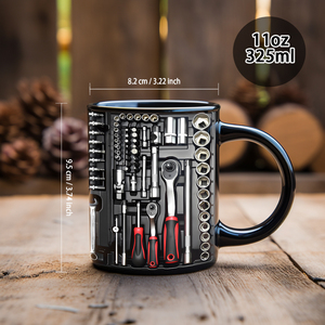 Tasse en grès céramique artisanale à motif d'outils de réparation, écologique, non toxique, couleur personnalisée, cadeau d'<span class=keywords><strong>anniversaire</strong></span> pour le père - Product Image 2
