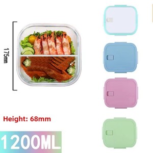 Boîtes alimentaires en verre compartimentées sans BPA, hermétiques et anti-fuites, avec couvercle en plastique, pour la préparation des repas, compatibles four et micro-ondes. - Product Image 6