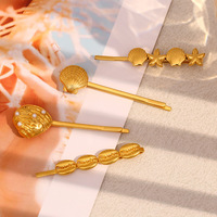 Pinces à cheveux pour femmes-Mode estivale-Bijoux en acier inoxydable plaqué or-Étoile de mer-Conque-Design élégant-Cheveux d'inspiration océanique