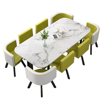 Table à manger en marbre blanc naturel, fabrication d'usine, avec ensemble de chaises en bois pour 6 personnes