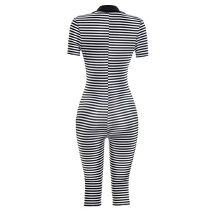PEEQI D26JP197 Nuova Tuta Estiva da <span class=keywords><strong>Donna</strong></span> alla Moda, Stampa a Righe, Scollo a V, Manica Corta, Monopezzo Modellante - Product Image 6