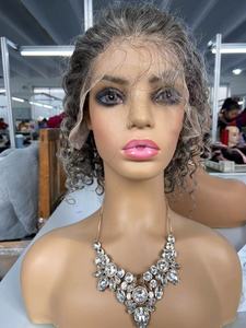 Parrucche a Bob corta con chiusura 5x5 in pizzo con sale e pepe Color grigio argento parrucche per <span class=keywords><strong>capelli</strong></span> umani - Product Image 4
