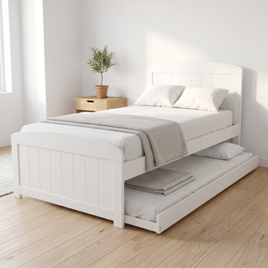 Cama Doble de Plataforma de Madera Radiata de Estilo Europeo Versátil con Función Integrada de Ruedas Desplegables, Diseño Inteligente que Ahorra Espacio para Dormitorios - Product Image 6
