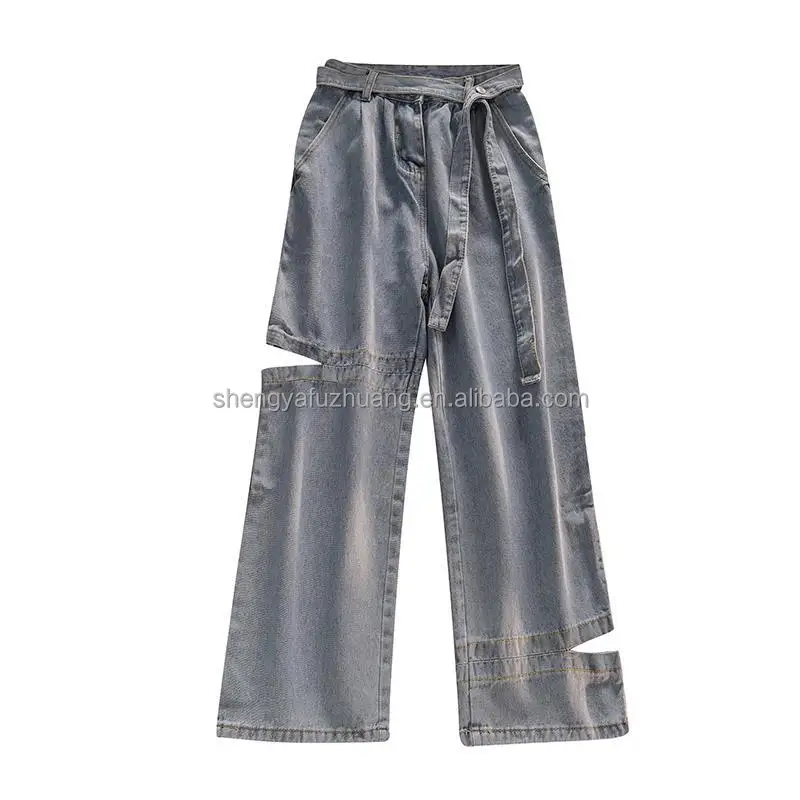 new design korean women's denim pants ladies fashion wide-leg pants foreign trade supply of goods elastic women's jean