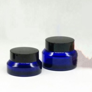Wholesale High Quality 15g/30g/50g Blue Glass Slanted Shoulder Cream Jars with Plastic and Aluminium Lids