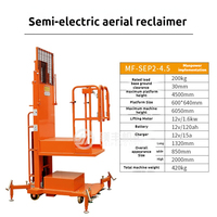 Plateforme élévatrice mobile semi-hydraulique pour la manutention, capacité 200 kg, hauteur de levage 4,5 m, pour usage en entrepôt logistique