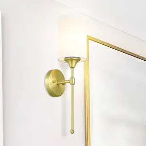 Modern Wall Light Single Bulb Fabric Shade Lighting Wall Mounted Satin Brass Wall Sconce