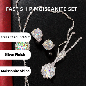 USA Fast Shipping 6.5mm Moissanite Necklace <b>Earring</b> Set Fashion Women Rose Gold Plated Trendy 925 <b>Silver</b> Necklace - Product Image 2