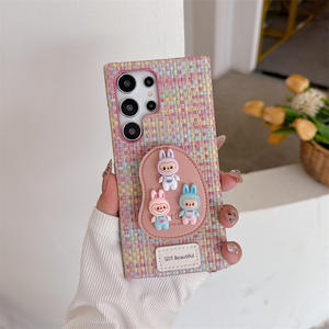 Carino Labubu supporto tessuto in Nylon custodia per telefono cellulare per <span class=keywords><strong>Samsung</strong></span> per Galaxy S25 S24 S23 Ultra dolce cartone animato Cover posteriore antiurto - Product Image 4