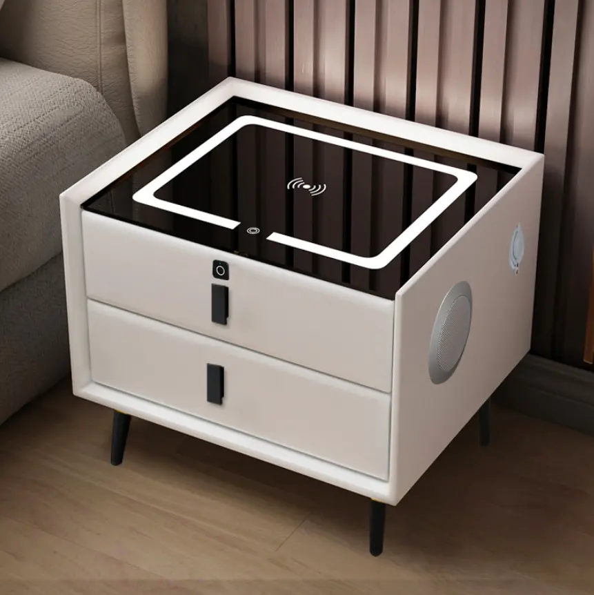 High Quality Luxury Cabinet Night Stand White Bedside Table Smart Nightstands