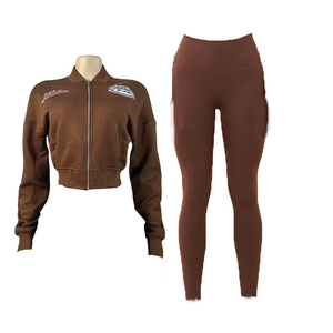Peeqi Mode Hiver Ensemble 2 Pièces Femme : Veste Courte Zippée à Manches Longues Broderie Respirante et Pantalon Skinny – Tenue Décontractée Survêtement - Product Image 3