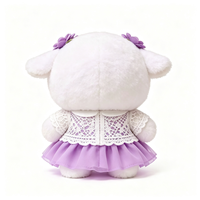 Peluche Mouton Blanc Mignon Style Doux avec Double Décoration Florale Violette, Gilet en Dentelle Blanche Assorti et Jupe Violette, Jouet en Peluche Mouton Moelleux