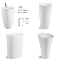 Lavabo sur colonne intégré rond P7017 en céramique blanche, populaire en Afrique de l'Est, service DDP disponible