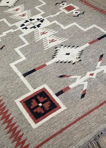 Alfombra de Lana Tejida a Mano Estilo Kilim Tribal Americano, Tejido Plano, Diseño Geométrico, Tonos Tierra, Lavable, para Sala de Estar o Dormitorio - Product Image 3
