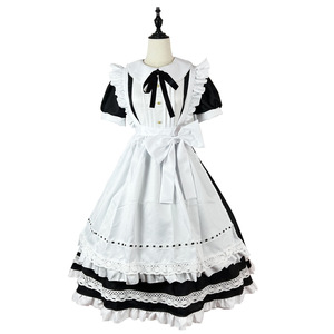 Maid Dress Long Sleeve White Black Apron Lace Trim Women's Cosplay Costume Fancy Dress - Product Image 3