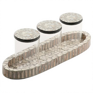 Pot à bonbons en acrylique avec plateau en bois – Pot à fruits secs de table très tendance, classique et élégant en bois - Product Image 1
