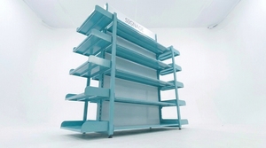 Étagères Gondole - LED Bleu Double Face 2000mm, personnalisables, démontables, panneau uni, cadre métallique vertical moderne - Product Image 2