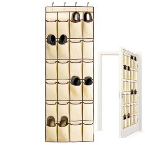 Spot 24 Grid Beige Home Pocket Non-Woven Fabric <b>Storage</b> Bag Behind the Door <b>Shoe</b> Hanging Bag - Product Image 5