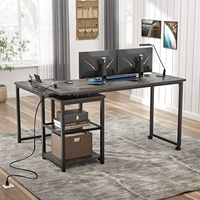 Bureau en L avec prises et ports USB Bureau d'ordinateur d'angle réversible Bureau de bureau à domicile moderne avec rangement réglable