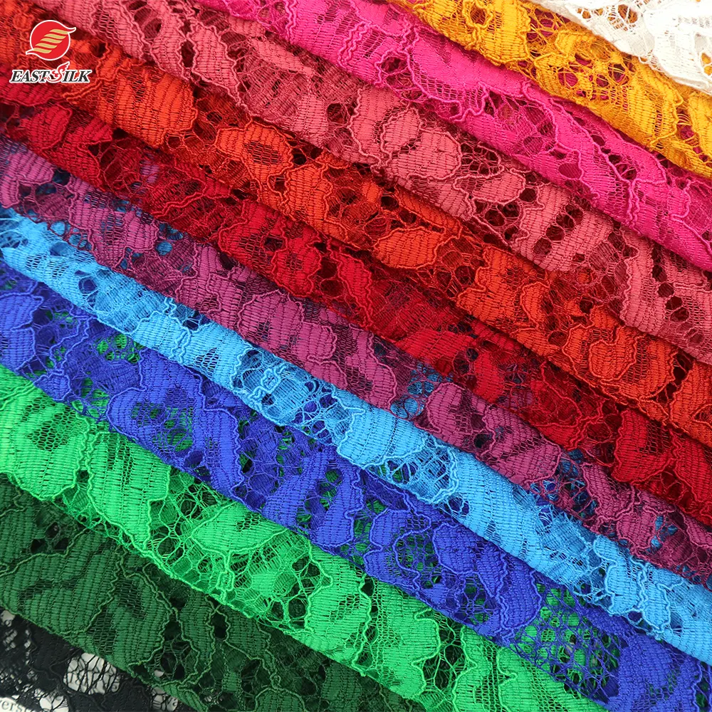 Textielverwerking Groothandel Grondstof 100 Polyester Gebreide Verven Bloemen Kant Stof Voor Vrouwen Jurk