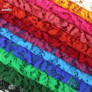 Оптовая продажа текстильной обработки, 100 полиэфирная трикотажная Цветочная кружевная ткань для женского платья