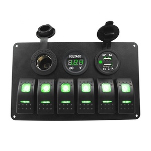 5V 12V 24V 1A 2.A 3.1A 6 puertos cargador <span class=keywords><strong>USB</strong></span> para coche enchufe voltímetro Digital encendedor de cigarrillos RV yate Panel de interruptor basculante de aluminio - Product Image 1