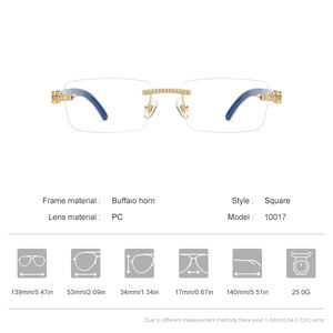 Borregls bufalo clacson occhiali da vista da uomo di marca di lusso griffati quadrati montatura diamanti donna occhiali ottici 10070 - Product Image 6