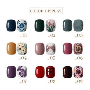 GULARI Nail Art Paint Soak Uv <span class=keywords><strong>Gel</strong></span> 9 colores Set Resina natural Etiqueta privada Negro Blanco <span class=keywords><strong>En</strong></span> relieve Tallado Esmalte <span class=keywords><strong>de</strong></span> uñas - Product Image 4