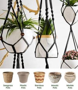 Suspensions pour plantes en macramé, corde de coton d'intérieur, pot de fleurs suspendu, panier porte-plante, décoration de patio, terrasse, plafond, jardin, maison - Product Image 6