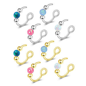 Anneau de nez en opale à tête obcuse en acier inoxydable personnalisable, anneau de lèvre sans perçage, faux clip d'oreille, bijoux pour femmes et hommes - Product Image 3