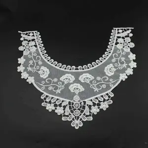 Fashion Design Custom Flower Embroidered Neck Collar Lace Patches White Mesh Fabric