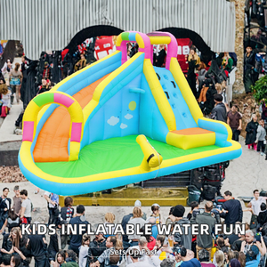 Parc aquatique gonflable, toboggans aquatiques pour enfants dans la cour, château gonflable pour enfants de 3 à 8 ans en plein air |   <span class=keywords><strong>Piscine</strong></span> à pagaies - Ring de boxe, escalade - Product Image 2