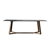 Table à manger moderne Cadre en bois massif Table à manger rectangulaire en verre Maison Restaurant Table à manger pratique et chaises 6 personnes