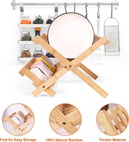 Égouttoir à vaisselle pliable en bambou naturel à 2 niveaux, séchoir à vaisselle ou à assiettes
