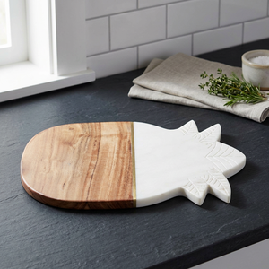 Planche à découper rectangulaire en bois d'acacia et marbre, épaisseur 2,0 cm, compatible lave-vaisselle, personnalisable, artisanale, ustensile de cuisine durable et éco-responsable - Product Image 1
