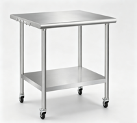 Table de travail en acier inoxydable 201/304, finition polie, capacité de charge 300 kg/m, roulettes à 4 roues pour la restauration, la cuisine et la préparation des aliments