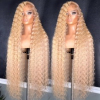 # Peluca de Cabello Humano 100% Remy Rojo de Alta Densidad 613, con Encaje Completo, Liso, sin Pegamento, Línea de Cabello 4C, Ondulado Profundo HD 13*4, Frontal 13*6