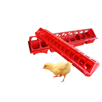 Nouveau Chuangduo Cd-69 Distributeur Automatique de Nourriture pour Poulets à 24 Trous, Seau à Couvercle Rabattable, Rouge, 82CM, Plastique, Longueur Extra, pour Ferme