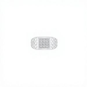 Bague Cocktail en Argent Sterling 925, Sertissage Pavé, Design Géométrique, Bijou de Mariage Unisexe de Luxe - Product Image 1