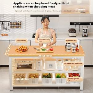Étagère de <span class=keywords><strong>cuisine</strong></span> longue et moderne, multifonctionnelle, en métal, pour four à <span class=keywords><strong>micro</strong></span>-ondes, préparation des repas, découpe de légumes, îlot de préparation culinaire - Product Image 2